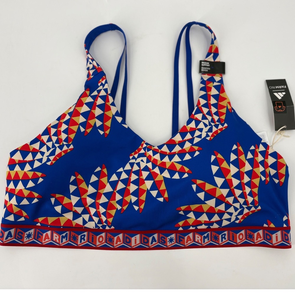 Adidas x Farm Rio Sports Bra Blue Geometric Tropical Print IQ4502 Womens 4X NWT
